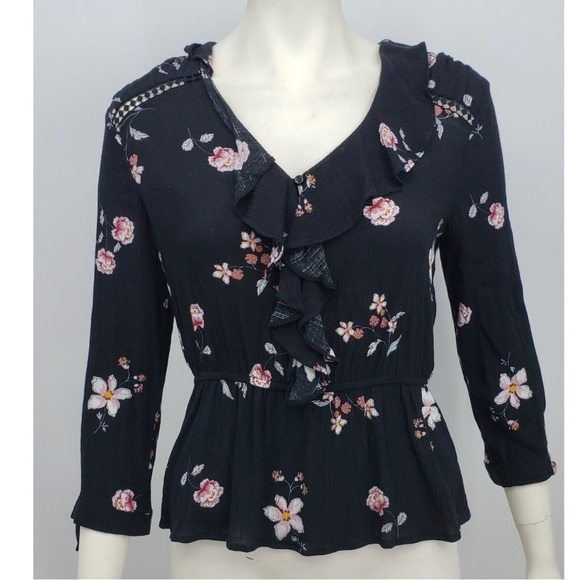 American Rag Juniors Ruffled-Neck Tie-Sleeve Top, Size XXL /Tipsy Floral - Picture 1 of 6